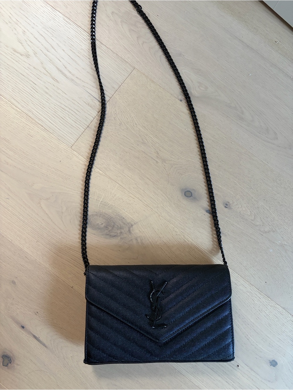 Black Quilted Chain Crossbody Bag with Logo Accent